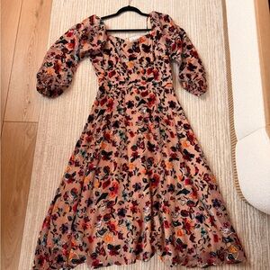 Ivy City Co Velvet Floral Puff Sleeve Midi Dress